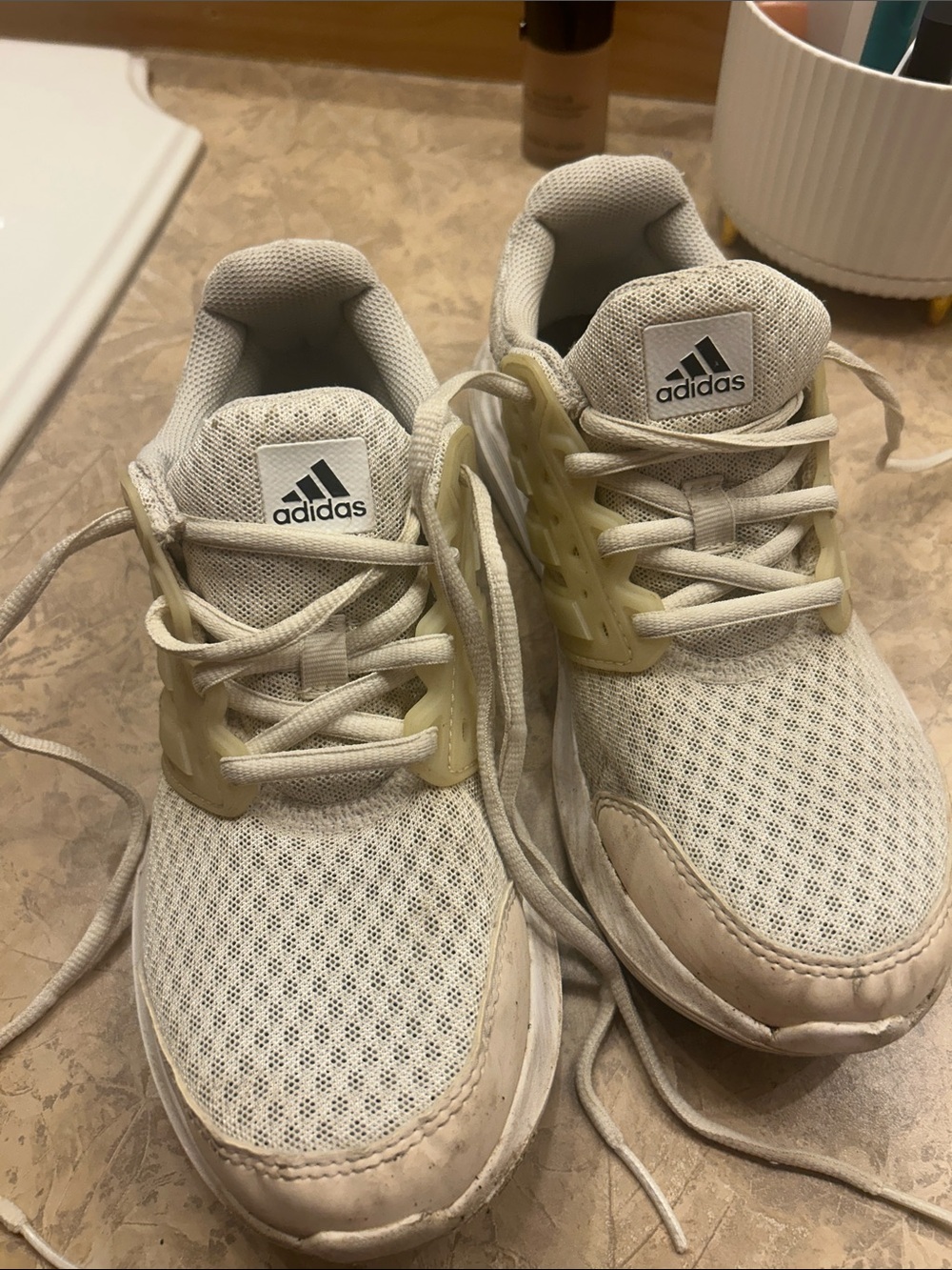 adidas cloud foam ortholite Cream and White Mesh running Sneakers